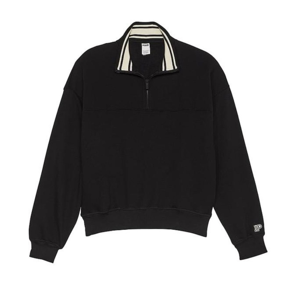 NWT Victoria's Secrect PINK Women's Black Ivy Fleece Half Zip Sweatshirt Size M